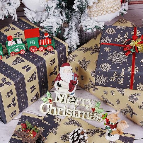 KESTAR Christmas Wrapping Paper, Flat 8 Sheets Christmas Wrapping Paper Set for Kids Women Men, Recycled Gift Wrapping Paper Sheets for Xmas New Year Holiday Party, 20×28inch Each in Kuwait