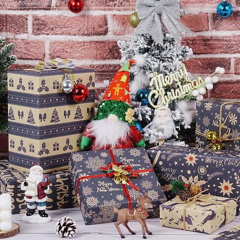 KESTAR Christmas Wrapping Paper, Flat 8 Sheets Christmas Wrapping Paper Set for Kids Women Men, Recycled Gift Wrapping Paper Sheets for Xmas New Year Holiday Party, 20×28inch Each in Kuwait