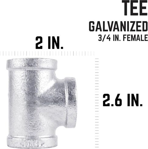 PIPE DECOR 3/4 in. Authentic Galvanized Malleable Iron Tee, 8 Pack, for DIY Pipe Furniture Building and Regular Plumbing Applications in Saudi Arabia