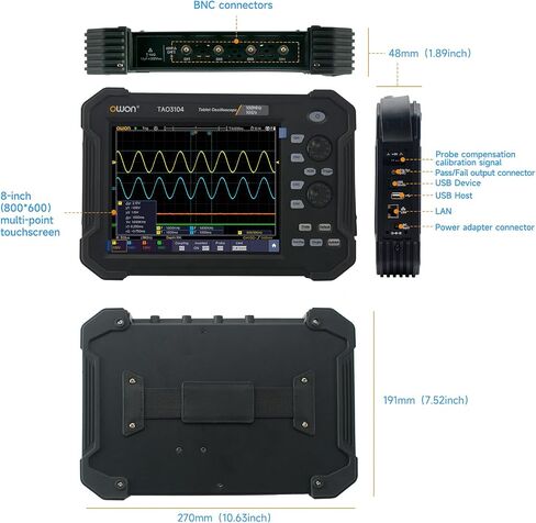 OWON TAO3104 4CH Handheld Digital Oscilloscope with 100MHz Bandwidth and 1GS/s Sample Rate,40M record length,SCPI, and LabVIEW Supported, 8 inch high resolution LCD in Saudi Arabia