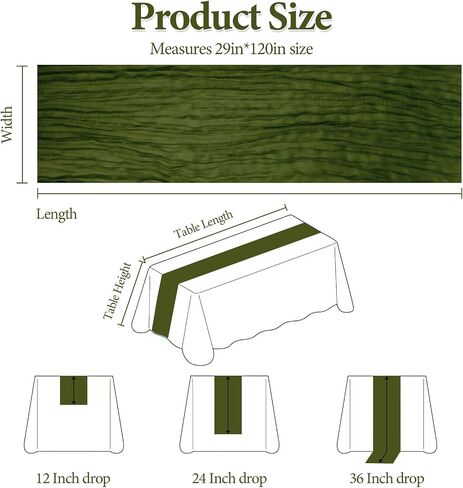 YAWALL 10ft Cheesecloth Table Runner, Green Gauze Table Runners,Decorations for Romantic Wedding Bridal Baby Shower Birthday Garden Party,Dinning Table Centerpieces Decor in Saudi Arabia