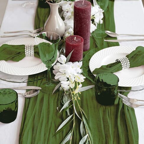 YAWALL 10ft Cheesecloth Table Runner, Green Gauze Table Runners,Decorations for Romantic Wedding Bridal Baby Shower Birthday Garden Party,Dinning Table Centerpieces Decor in Saudi Arabia