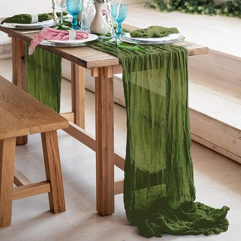 YAWALL 10ft Cheesecloth Table Runner, Green Gauze Table Runners,Decorations for Romantic Wedding Bridal Baby Shower Birthday Garden Party,Dinning Table Centerpieces Decor in Saudi Arabia