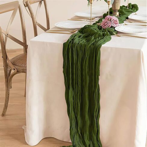 YAWALL 10ft Cheesecloth Table Runner, Green Gauze Table Runners,Decorations for Romantic Wedding Bridal Baby Shower Birthday Garden Party,Dinning Table Centerpieces Decor in Saudi Arabia