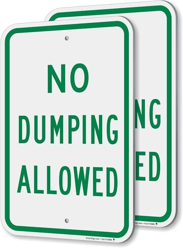SmartSign No Dumping Allowed Sign - 2 Pack, 18 x 12 inch, 2mm Aluminum Composite, Pre-Drilled Holes, Made in USA, Green and White in Saudi Arabia
