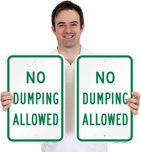 SmartSign No Dumping Allowed Sign - 2 Pack, 18 x 12 inch, 2mm Aluminum Composite, Pre-Drilled Holes, Made in USA, Green and White in Saudi Arabia