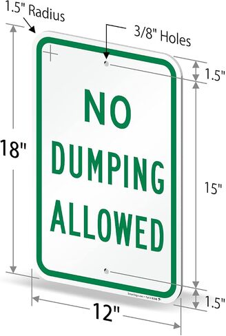 SmartSign No Dumping Allowed Sign - 2 Pack, 18 x 12 inch, 2mm Aluminum Composite, Pre-Drilled Holes, Made in USA, Green and White in Saudi Arabia