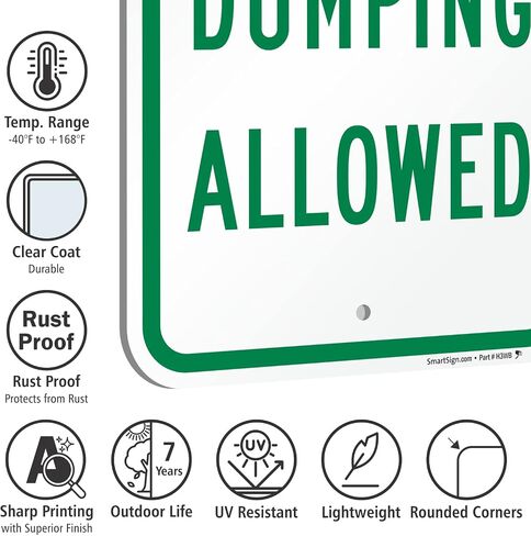 SmartSign No Dumping Allowed Sign - 2 Pack, 18 x 12 inch, 2mm Aluminum Composite, Pre-Drilled Holes, Made in USA, Green and White in Saudi Arabia