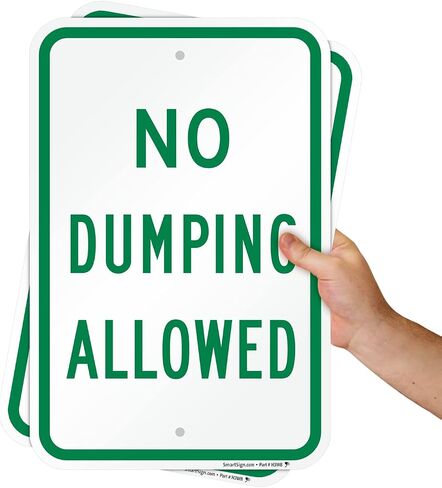 SmartSign No Dumping Allowed Sign - 2 Pack, 18 x 12 inch, 2mm Aluminum Composite, Pre-Drilled Holes, Made in USA, Green and White in Saudi Arabia