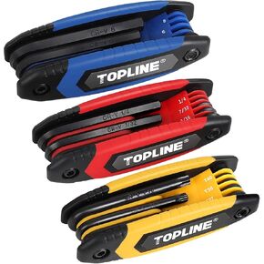 Topline 25-piece Folding Hex Key Set, 3 Pack, Portable Allen Wrenches Sets, SAE, Metric, Allen Key Set for Basic Home Repair and General Applications