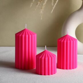 Set of 3 Ribbed Pillar Candles Soy Wax Scented Ribbed Candles includes 2.8, 4.2 and 5.1 Inches Heights Decorative Pillar Candles for Home Birthday Wedding Christmas Gift (White)