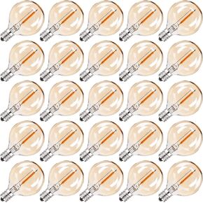 Pack of 25 G40 Amber Glass Led Replacement Bulbs, 1W Equivalent 10W E12 Screw Base Soft Warm 2200K Globe Light Bulb for Indoor & Outdoor Led String Light Party Patio Garden Decor, CRI 90+