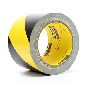 3M Striped Vinyl Safety Tape 5702, High Visibility Caution Tape for Lane and Floor Marking, Rubber Adhesive, 2 in x 36 yards, 5.4 Mil, 1 Roll - Black/Yellow