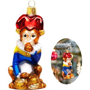 Christmas Ornaments,Monkey Ornaments for Christmas Tree, Handmade Glass Blown Hanging Ornaments,Monkey Figurine Christmas Decorations for Xmas Tree Holiday Party Gifts(Clever Monkey)
