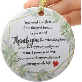 Two-Side Printed Ceramic Wedding Ornament from Groom, Gift for Mother of The Bride, Mother in Law Gift from Groom - I Promise to Love Your Daughter with My Whole Heart for My Whole Life