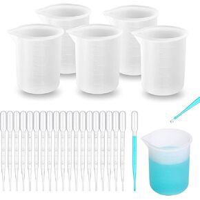 Woohome 50 PCS Silicone Measuring Cups for Resin, 100 ml Non-Stick Mixing Cups Silicone Cups with Plastic Droppers for Casting Moulds, Epoxy Resin Mixing, Jewelry Making