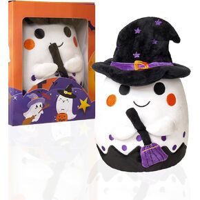 Halloween Ghost Pumpkin Plush Pillow Trick or Treat 10" Ultra-Soft & Cuddly Ghost Stuffed Animal Plush Toys Halloween Boys Girls Spooky Gifts Indoor or Outdoor Home Party Decorations (Orange)
