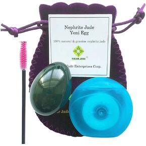 Polar Jade Nephrite Jade Egg, Medium, Drilled with Unwaxed String, Cleaning Brush and Instructions for All Levels of Users in Kegel Exercises to Gain Better Bladder Control to Prevent Incontinence
