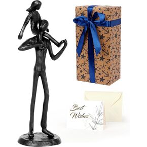 Dad Birthday Gifts - Iron Father Daughter Figurines, Handcrafted Fathers and Daughters Metal Statue Love Sculpture Decoration for New Father Stepdad Dad Gifts from Daughter