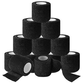12Pcs Adhesive Bandage Wrap - Romlon 2" x 5 Yards Adhesive Cohesive Bandage Tape Wrap Elastic Tape Tattoo Grip Wrap for Athletic Sports, Finger Wrist Swelling Sprains Durable