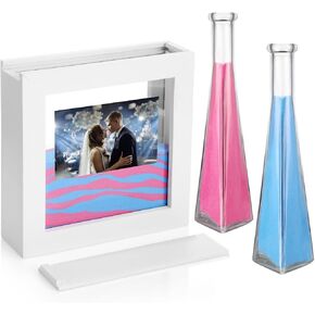 3 Pcs Unity Sand for Wedding Ceremony Set Includes White Sand Ceremony Shadow Box and 2 Glass Unity Sand Holder Wedding Sand Ceremony Kit for Wedding for Beach Outdoor Home Decoration