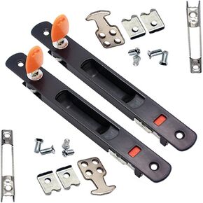 WANLIAN Sliding Door Hardware,Sliding Door Handle with Lock,Sliding Door Hardware Door Handle Sets,Hook Style, Flush Mount,Black