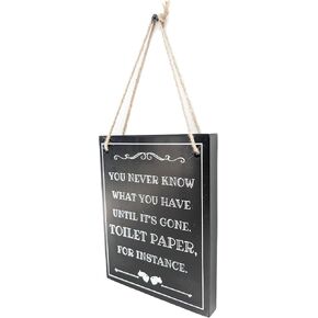 Humorous Rustic Bathroom Wall Plaque - Farmhouse Bathroom Decor, Funny Black and White Restroom Sign - Cute Bathroom Signs for Bathroom Shelf Decor, Counter Decorations, and Rustic Bathroom Wall Decor