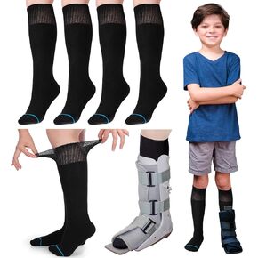 4 Pairs Kids Replacement Sock Liner for Walking Boots Cast Socks Compatible with Aircast Walker Brace for Kids