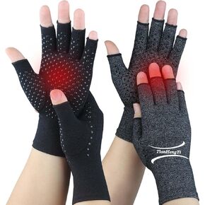 2 Pairs Arthritis Gloves for Pain Relief, Compression Gloves for Arthritis, Carpal Tunnel, Osteoarthritis, Joint, Typing, Driving, Fingerless Hand Gloves for Women Men (Grey1+Pure Black1, Medium)
