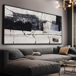 Abstract Wall Art Framed Decor Canvas Wall Art For Living Room Modern Canvas Prints Pictures For Wall Black And White Artwork For Home Hotel Decoration 24x48 Inch