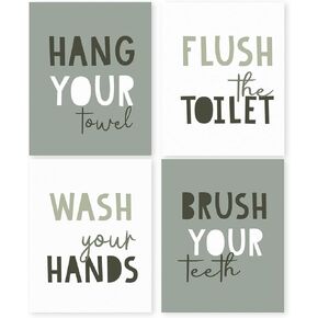 HRQKO Pink Wash Your Hands Wall Art Poster Prints Set of 4,Pink Bathroom Wall Decor, Kids Bathroom Artwork Prints Posters Wall Decor, Pink Bathroom Set Prints for Nursery Bathroom 8"x10" Unframed