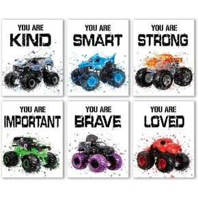 IIILUYOT Inspirational Racing Car Decor Kids Room Wall Decor, Positive Quotes Racing Car Wall Decor Art Print for Boys Kids Teens Children Bedroom Princess Toddler Room, Set of 6 (8"x10") Unframed