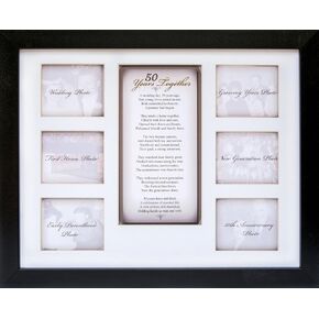 50th Anniversary Collage Picture Frame - 11"x14" Photo Wall Frame with 6 (3" x 2.75") Openings and a Beautiful Poem Displayed in Center - “50 Years Together"