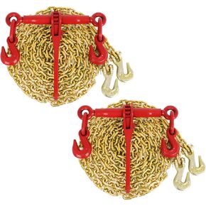 Ratchet Chain Binder 2PCS,3/8" to 5/16"Heavy Duty Load Binders with G80 Chains 5/16"x10FT 4900lbs Secure Load Limit,Tie Down Hauling Chain Binders for Flatbed Truck Trailer