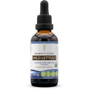 Secrets of the Tribe Wild Lettuce Alcohol-Free USDA Organic Tincture Extract, Wild Lettuce (Lactuca virosa) Dried Herb (2 fl oz)