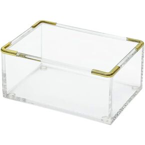 pbf PHOTO BOOTH FRAMES Gold Decorative Acrylic Box with Lid, Clear Box Square Stackable Multi-Purpose for Office and Home (Medium)