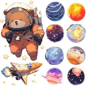 wongdong Space Astronaut Spacecraft Wall Decals for Kids Galaxy Solar System Planet Wall Stickers Rocket Cosmonaut Star Wall Decor Boys Room Playroom Bedroom Nursery Daycare Wall Decorations