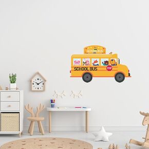 PLIGREAT Cute Cartoon Animals School Bus Wall Stickers Removable Vinyl Peel and Stick Wall Decals for Nursery Playroom Dining Living Room Bedroom Wall Decoration Home Indoor DIY Wall Art Decor