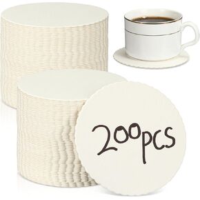 Paper Coasters for Drinks Disposable Coasters Bulk Cardboard Coasters 4 Inch Coasters Disposable Bar Coasters Scalloped Edge Absorbent Round Coasters for DIY Crafts Cup Catering(200 Pcs)
