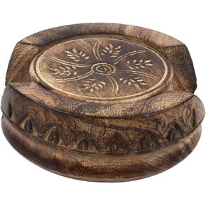GoCraft Wooden Coasters Set of 6 | Handmade Drink Coasters with Lotus Shaped Holder in Rustic Wood Design Carving