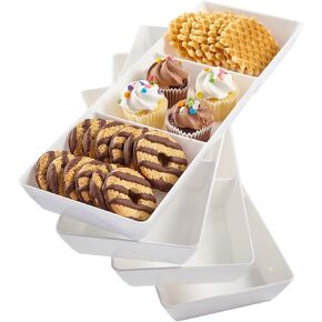 US Acrylic Avant White Plastic Divided Serving Trays (Set of 4) 15" x 5" | Narrow Reusable 3-Section Party Platters | Serve Appetizers, Fruit, Veggies, & Desserts | BPA-Free & Made in USA