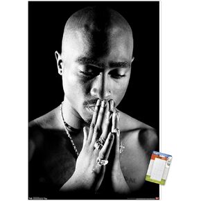 Trends International Tupac-Praying Wall, 22.37" x 34.00", Premium Poster & Mount Bundle, 30 Count