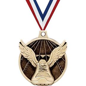 Running Medals - 1 1/2" Gold Winged Foot Medals, Great Kids Racing Awards with Custom Engraving Prime