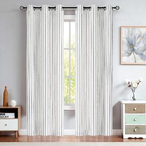 Randall Linen Semi Sheer Curtain Panels 84" Long for Living Room Stripe Farm House Rustic Contemporary Window Treatment Sets Drape, Red, 40"x84"x2, Pairs to GO
