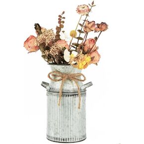 Cream White Farmhouse Milk Can Vase with Handles, Vintage Metal Vases for Flowers, Vintage Galvanized Milk Jug Vases for Centerpieces, Rustic Vase for Home Decor, Kitchen, Living Room, Bathroom