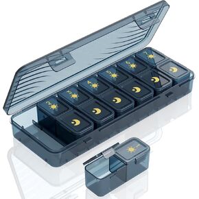 منظم حبوب الدواء الأسبوعي من لايف ويت مرتين في اليوم، صندوق حبوب دواء مقاوم للضوء للسفر لمدة 7 أيام للأدوية/الفيتامين/زيوت السمك، حقيبة حبوب يومية، أخضر in Kuwait