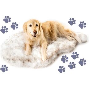 Paw Brands White PupRug Faux Fur Orthopedic Dog Bed, 40" L X 25" W