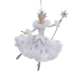Kurt S. Adler Elegant Whimsical Ballerina, Fairy, Angel Ornaments (White and Silver Snow Queen Ballerina Christmas Ornament C9256)