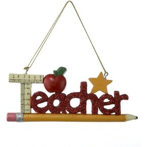 Teacher Words Christmas Tree Ornament Decoration Pencil Apple Ruler Star C8503