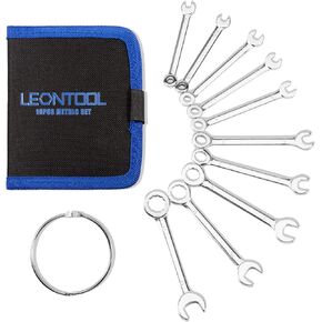 Mini Double Open End Wrench Set Metric and SAE 20 Pcs 4-11mm & 5/32" to 7/16" Mirror Chrome Finish Super Thin Open Ended Spanner Double Angle Head with Portable Storage Pouches